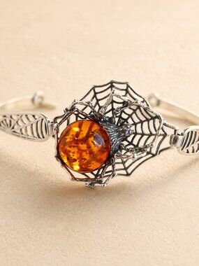 Baltic Amber Spider Bracelet in 925 Sterling Silver